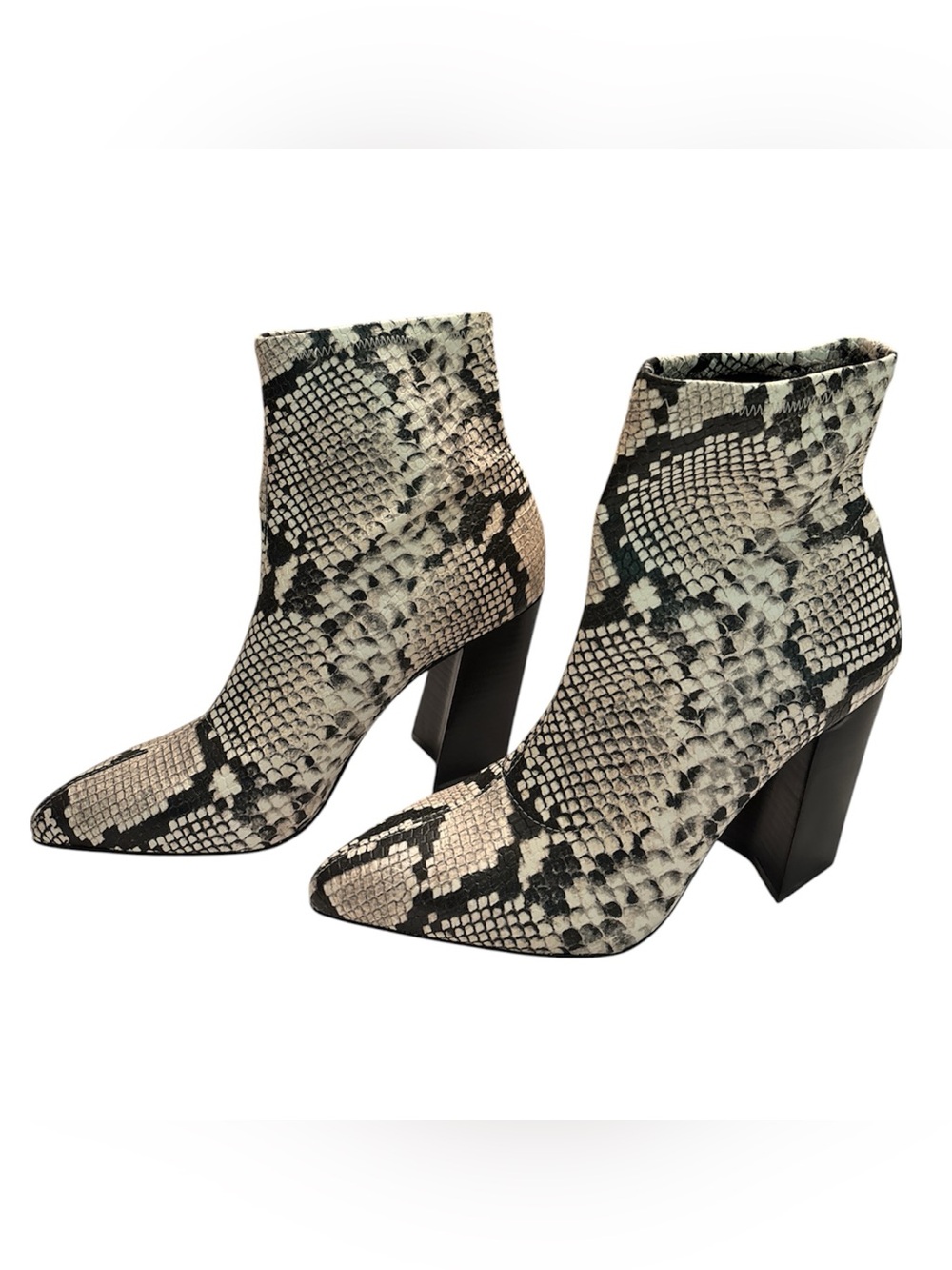 Vince Camuto Snake-Print Pointed Toe Ankle Boots - Black & Cream